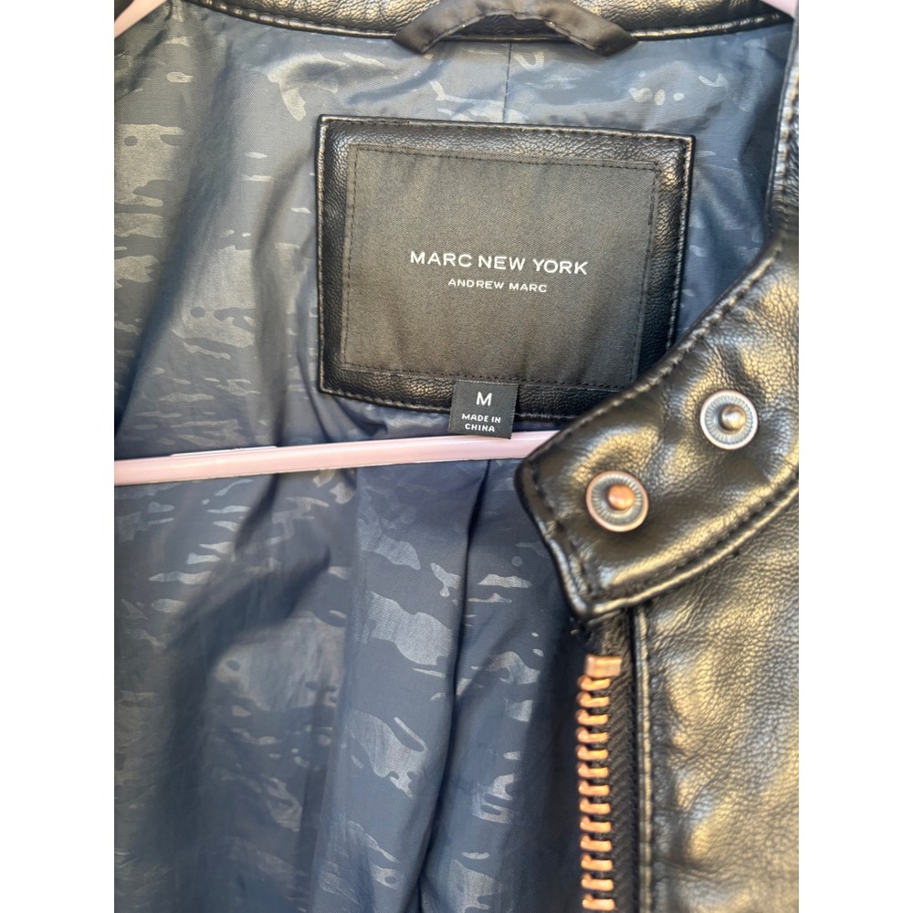 Marc New York Andrew Marc Black Faux Leather Moto Jacket Rose Gold Hardware M‎ - Picture 4 of 13